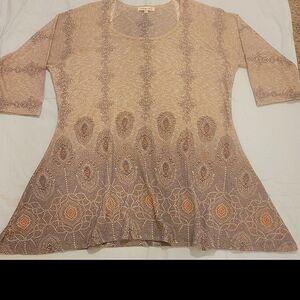 Indigo Soul Tunic Womens 2XL Neutral Colors & Pattern Shiny Threading